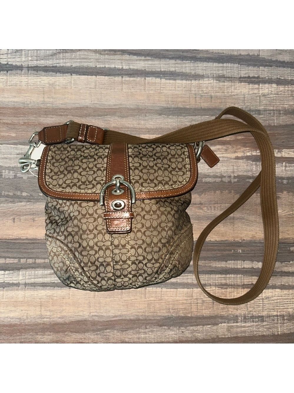 Y2K Coach Mini Signature Jacquard Convertible Bag – Brown/Tan – Preowned